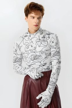 Abstract Faces Gloves Top