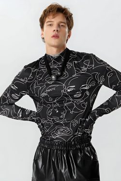 Abstract Faces Gloves Top