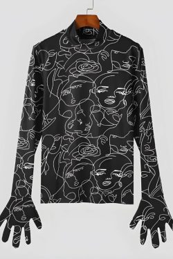 Abstract Faces Gloves Top