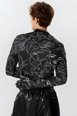 Abstract Faces Gloves Top