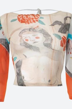 Abstract Woman Backless Crop Top