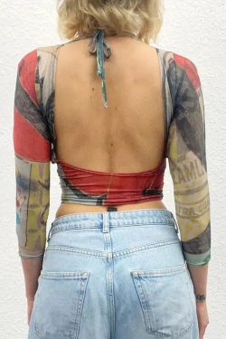 Abstract Woman Backless Crop Top