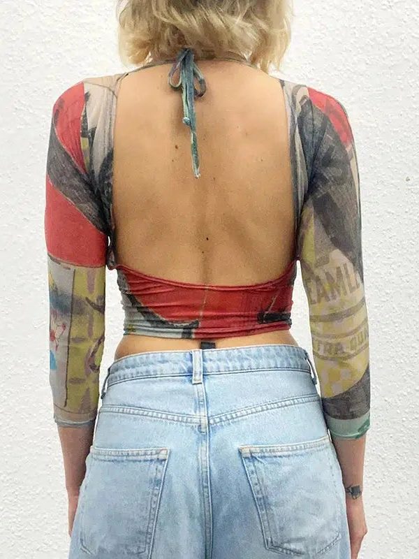 Abstract Woman Backless Crop Top