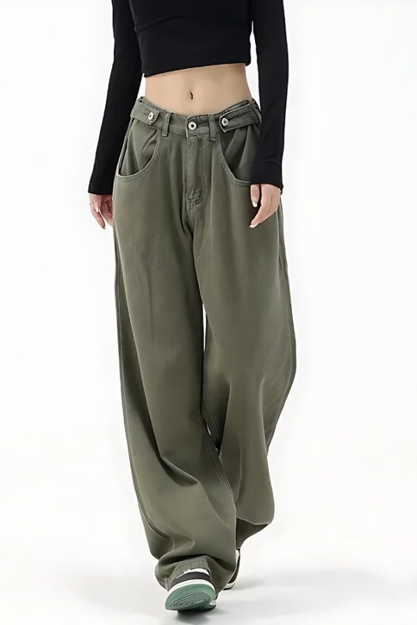 Adjustable Waist Baggy Denim Jeans