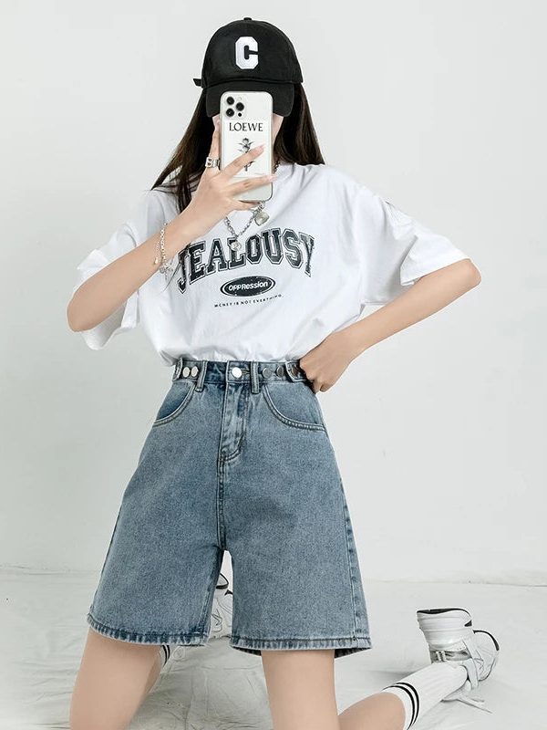 Adjustable Waist Denim Shorts