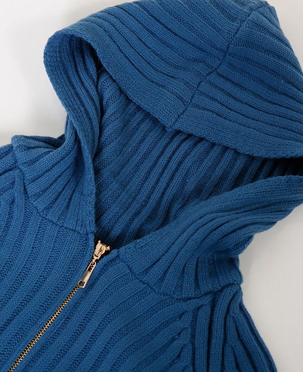 Aesthetic blue Sweater outfits plus size tunic hooded side open knit dress