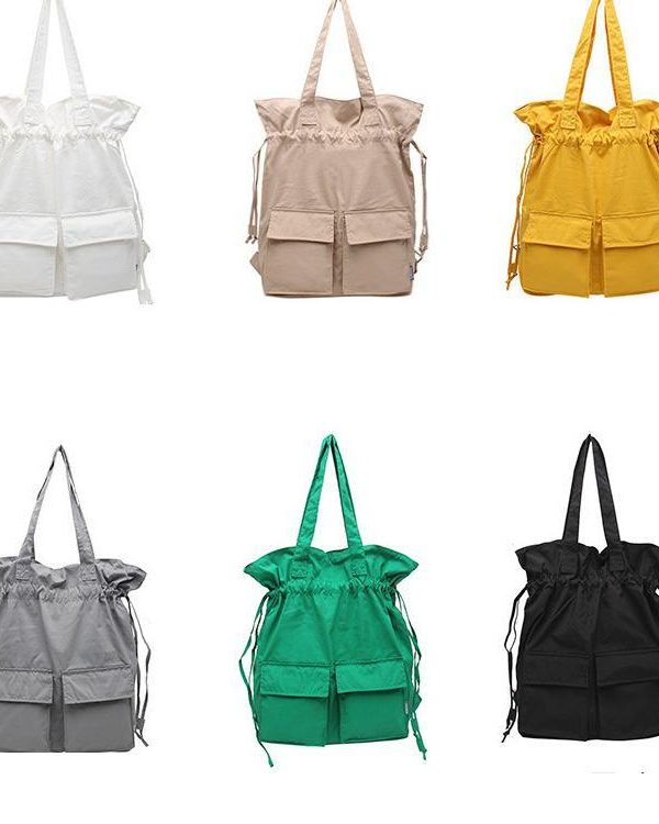 Aesthetic gray outfit Street Style Double Front Pockets Simple Drawstring Backpacks