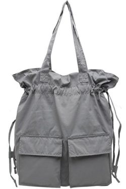 Aesthetic gray outfit Street Style Double Front Pockets Simple Drawstring Backpacks
