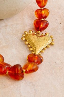 Amber Heart Beaded Necklace