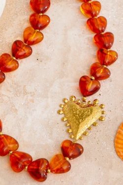 Amber Heart Beaded Necklace