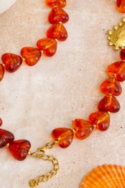 Amber Heart Beaded Necklace