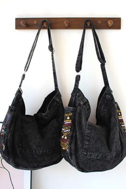 American Embroidered Large Capacity Denim One Shoulder Crossbody Bag