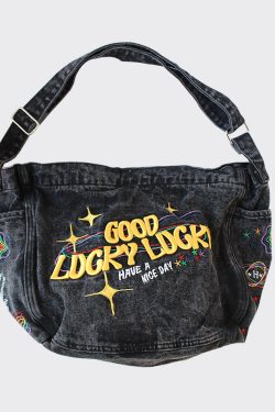 American Embroidered Large Capacity Denim One Shoulder Crossbody Bag