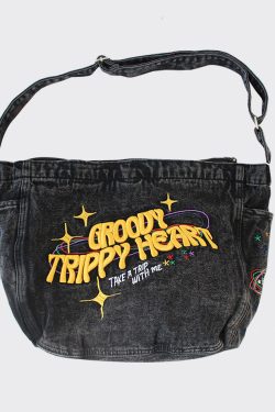 American Embroidered Large Capacity Denim One Shoulder Crossbody Bag