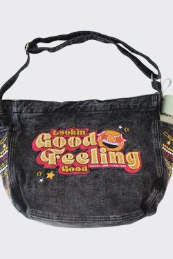American Embroidered Large Capacity Denim One Shoulder Crossbody Bag