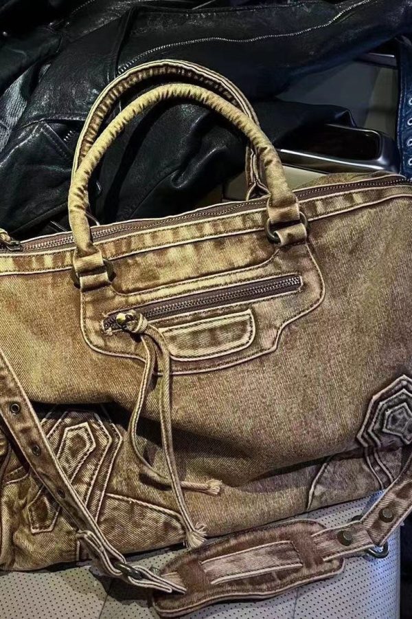 American Style Khaki Denim Carrying Crossbody Bag