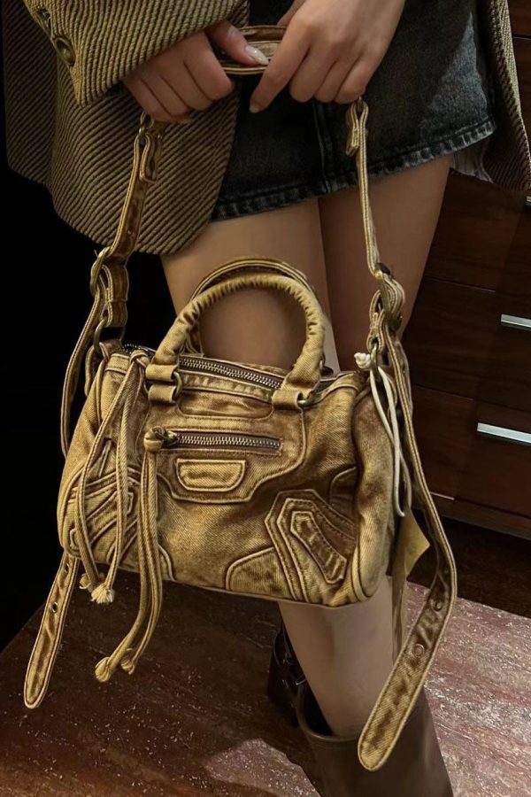 American Style Khaki Denim Carrying Crossbody Bag