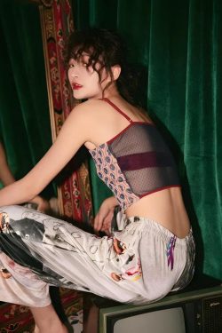 Animal Pattern Sheer Back Crop Top