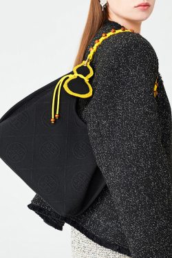 Art Black Jacquard Tasseled Cotton Women Handbag