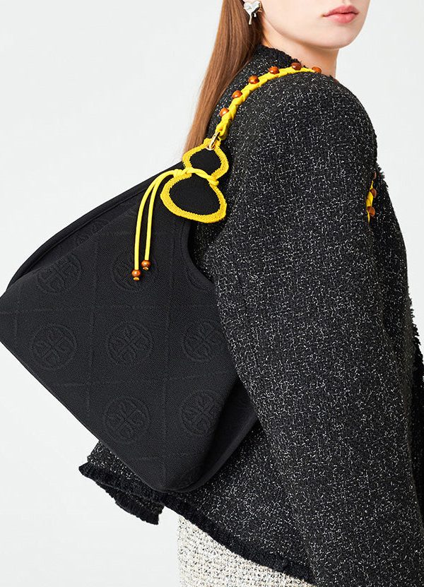 Art Black Jacquard Tasseled Cotton Women Handbag