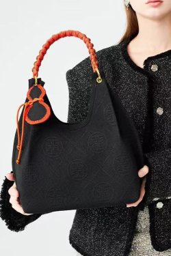 Art Black Jacquard Tasseled Cotton Women Handbag