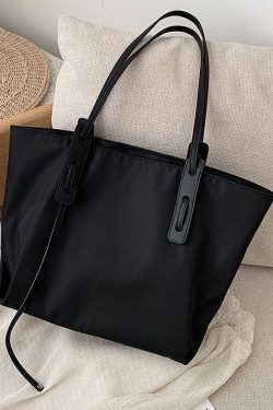 Art Black Solid Casual nylon Tote Handbag