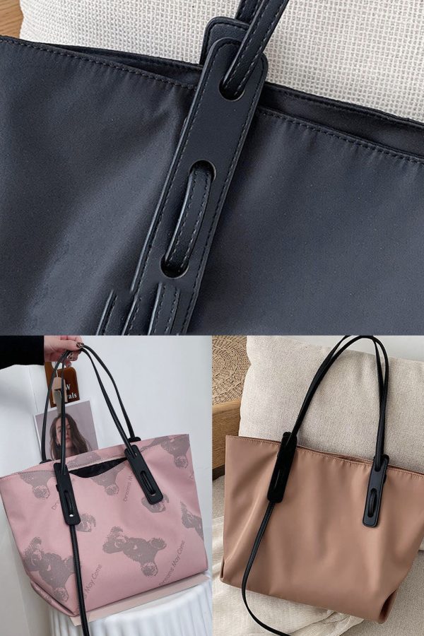 Art Black Solid Casual nylon Tote Handbag