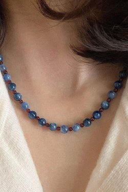 Art Blue Garnet Beaded Alloy Choker