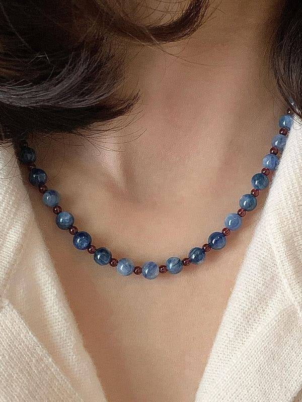 Art Blue Garnet Beaded Alloy Choker