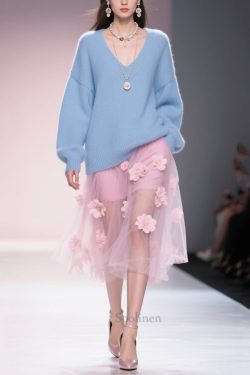 Art Blue V Neck Thick Cozy Sweater Tops Winter