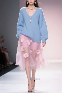 Art Blue V Neck Thick Cozy Sweater Tops Winter