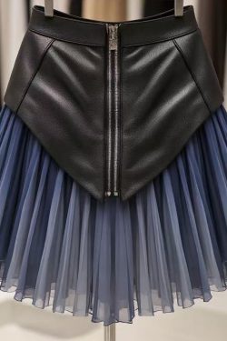 Art Blue Wrinkled High Waist Tulle Patchwork Skirts