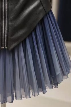 Art Blue Wrinkled High Waist Tulle Patchwork Skirts