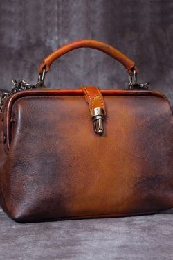 Art Brown Durable Calf Leather Satchel Handbag