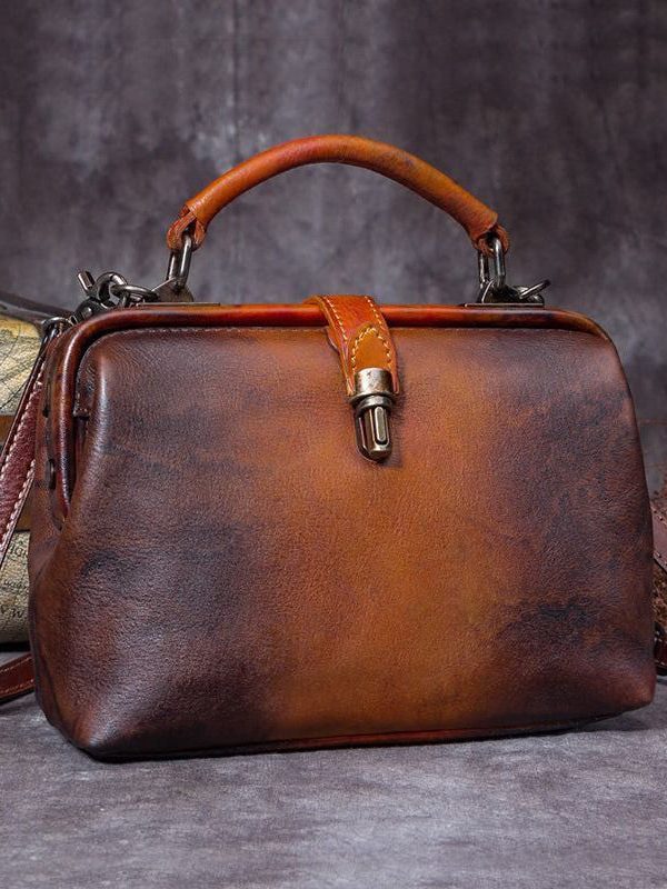 Art Brown Durable Calf Leather Satchel Handbag