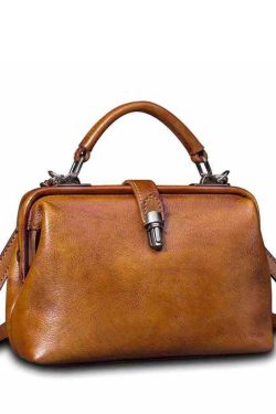 Art Brown Durable Calf Leather Satchel Handbag