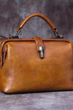 Art Brown Durable Calf Leather Satchel Handbag
