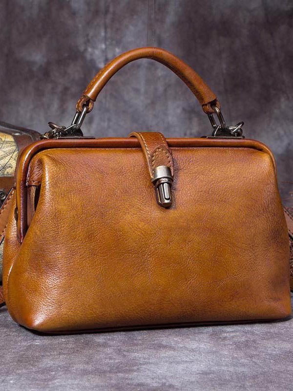 Art Brown Durable Calf Leather Satchel Handbag