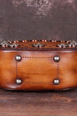 Art Brown Rivet Calf Leather Satchel Handbag