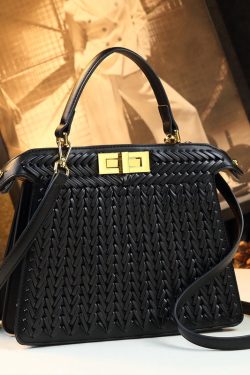 Art Brown Weave Large Capacity Faux Leather Tote Handbag