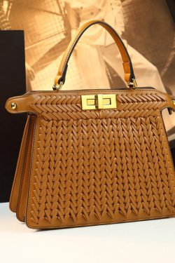 Art Brown Weave Large Capacity Faux Leather Tote Handbag