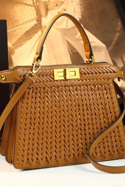 Art Brown Weave Large Capacity Faux Leather Tote Handbag