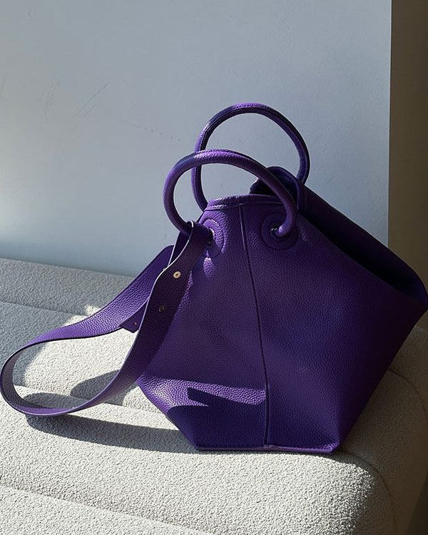 Art Purple Faux Leather Versatile Tote Bag