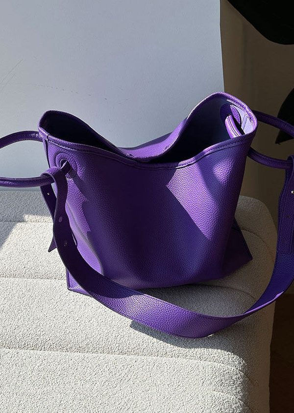 Art Purple Faux Leather Versatile Tote Bag