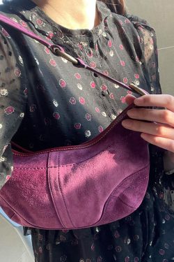 Art Purple Solid Durable Patchwork Fine Suede Saddle Bag