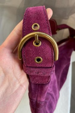 Art Purple Solid Durable Patchwork Fine Suede Saddle Bag