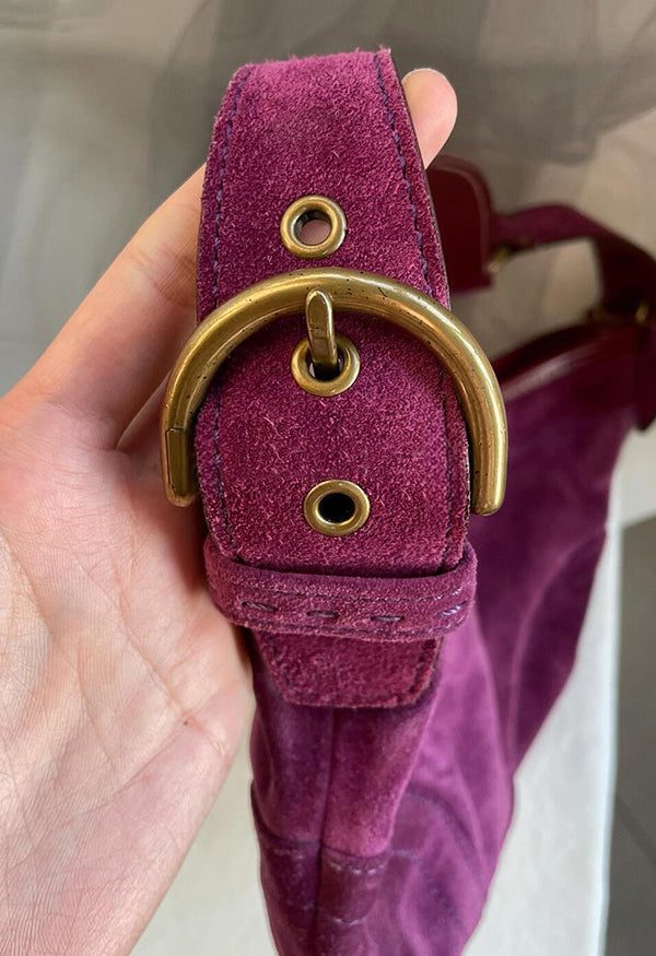 Art Purple Solid Durable Patchwork Fine Suede Saddle Bag