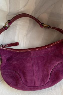 Art Purple Solid Durable Patchwork Fine Suede Saddle Bag
