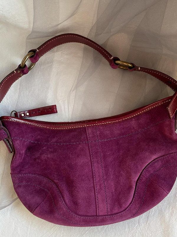 Art Purple Solid Durable Patchwork Fine Suede Saddle Bag