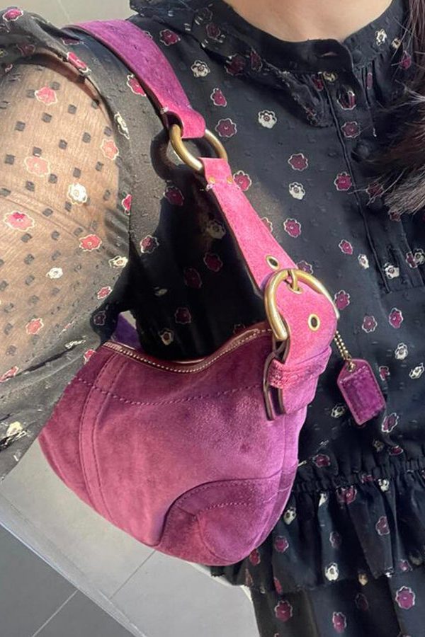 Art Purple Solid Durable Patchwork Fine Suede Saddle Bag